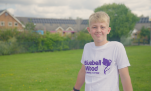 Shay O'Grady posed in a Bluebell Wood Children's Hospice t-shirt.